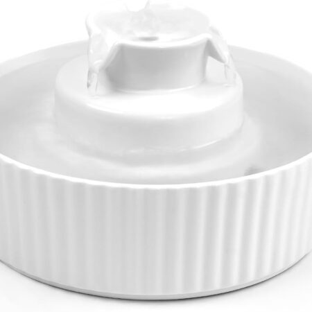 Ceramic Cat Water Fountain, 2.1L/71oz Ceramic Water Fountain for Cats and Dogs, Ultra-Quiet Pump Pet Fountain with Replacement Filter and Foam (White)
