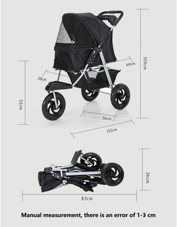 3 in 1 Pet Stroller, Foldable Dog Travel Trolley with Storage Basket for Small Medium Pets, Entry No Zipper for Pets