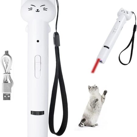Laser Pointer Interative Cat Toy for Cats to Chase, Rechargeable Red Laser Light Pointer Exercises Training Tool for Kittens Cats Dogs (White)