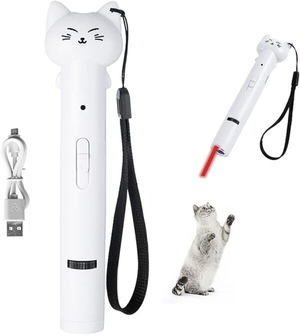 Laser Pointer Interative Cat Toy for Cats to Chase, Rechargeable Red Laser Light Pointer Exercises Training Tool for Kittens Cats Dogs (White)