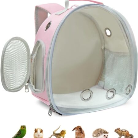 Small Animal Carrier Backpack for Guinea Pig Bird Bunny Cat Kitten Lizard Rabbit Squirrel Beared Dragon Portable Travel Carrier Backpack Space Capsule Bubble Window Carrier (Pink)