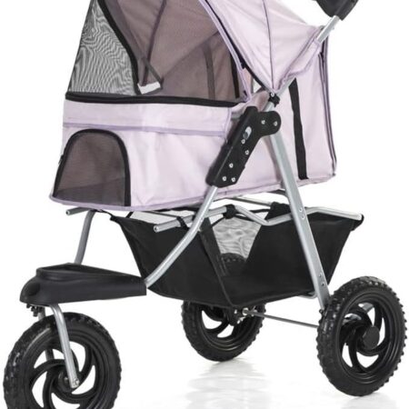 3 in 1 Pet Stroller, Foldable Dog Travel Trolley with Storage Basket for Small Medium Pets, Entry No Zipper for Pets