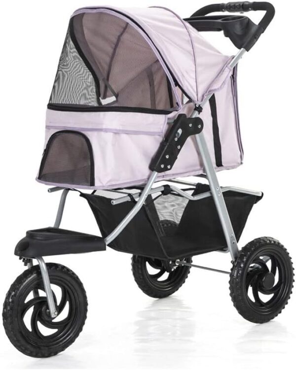 3 in 1 Pet Stroller, Foldable Dog Travel Trolley with Storage Basket for Small Medium Pets, Entry No Zipper for Pets