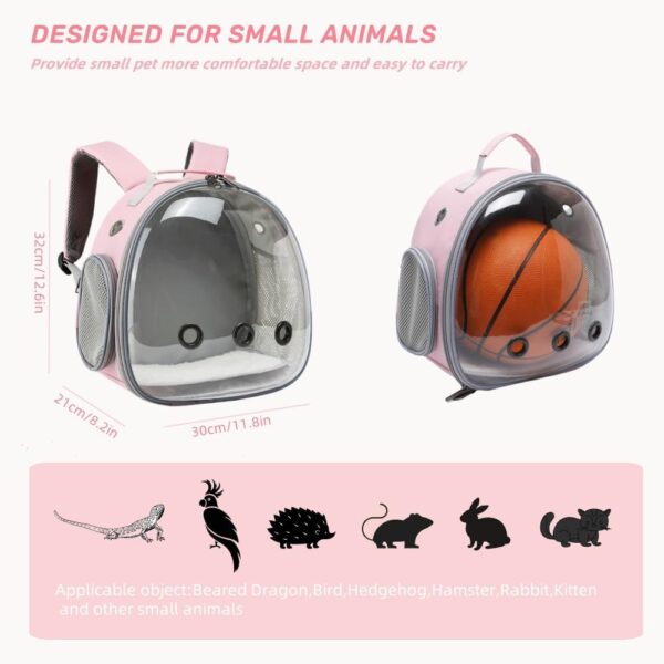 Small Animal Carrier Backpack for Guinea Pig Bird Bunny Cat Kitten Lizard Rabbit Squirrel Beared Dragon Portable Travel Carrier Backpack Space Capsule Bubble Window Carrier (Pink)
