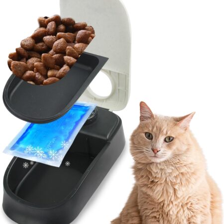 Automatic Pet Feeder, Timed Dog Feeder,Self-Feeding Cat Food Dispenser, Auto Feeder for Wet & Dry Food with Ice Pack, 1.5 Cup,Treat Dispenser (1 Meal)