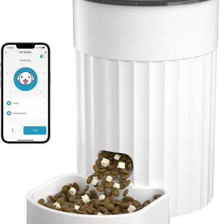 Automatic Cat Feeder 3L, 2.4G  Auto Pet Food Dispenser for Cats and Small Dogs, Timed Cat Feeder Programmable Portion Size with  Control &  1-10 Meals Per Day (White)