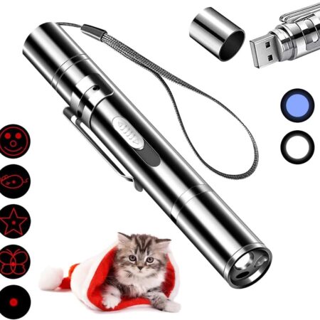Pet Cat Laser Toy,  Rechargeable Handheld Pointer, 5 Red Laser Patterns, Suitable Indoor Interaction with Cats or Dogs