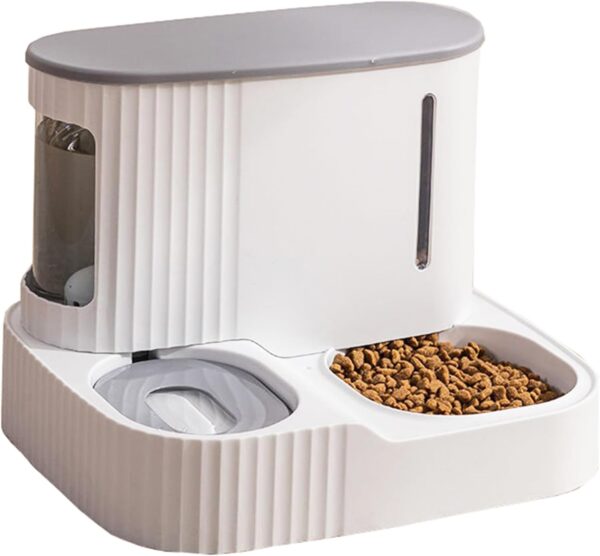 Automatic Cat Feeder,Gravity Auto Timed Pet Dry Food Self Feeding Container Dishes Bowl and Water Dispenser Fountain for Dog Puppy Kitten Kit Set Integrated 2 in 1 Continuous Tray(Grey)