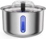Stainless Steel Cat Water Fountain, 84oz/2.5L Automatic Pet Fountain Dog Water Dispenser with Replacement Filters & Silicone Mat for Cats, Dogs, Multiple Pets