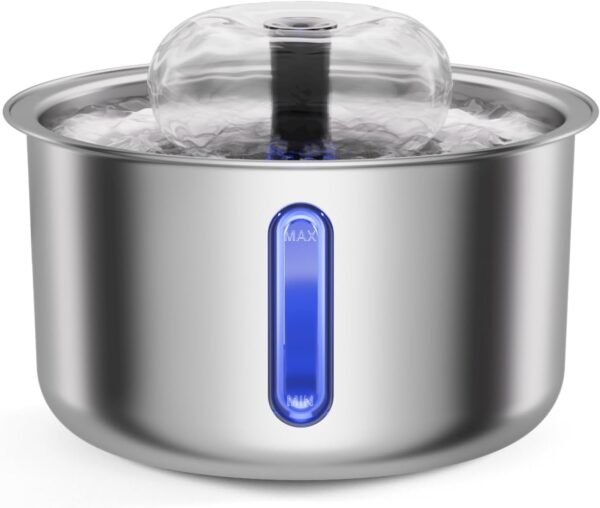 Stainless Steel Cat Water Fountain, 84oz/2.5L Automatic Pet Fountain Dog Water Dispenser with Replacement Filters & Silicone Mat for Cats, Dogs, Multiple Pets