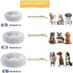 Dog Bed Calming Dog Beds for Small Medium Dogs - Round Donut Washable Dog Bed, Anti-Slip Faux Fur Fluffy Donut  Anxiety Cat Bed(Light Grey 28")