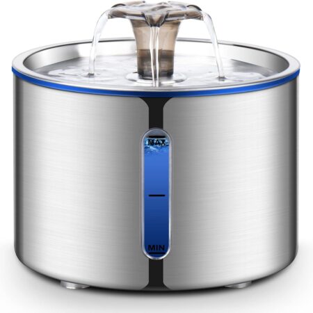 Cat Water Fountain,  84oz/2.5L Stainless Steel Pet Water Fountain, Automatic Dog Water Dispenser with Water Level Window, Ultra-Quiet Pump, Perfect for Cats, Dogs and Multiple Pets