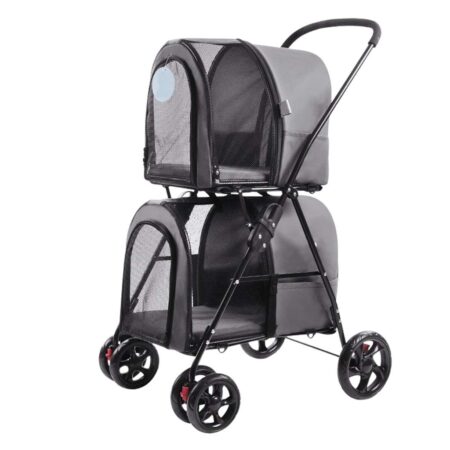Double Walking Trolley for Pets or for Dogs and Cats Pet Trolley Easy Fold with Removable Liner Dog Stroller for Travel Double or Multi