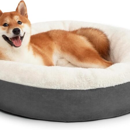Round Donut Cat and Dog Cushion Bed, 30in Pet Bed for Medium or Large Dogs, Anti-Slip & Water-Resistant Bottom, Soft Durable Fabric Pet beds, Washable Calming Cat & Dog Bed Dark Grey