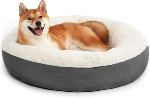 Round Donut Cat and Dog Cushion Bed, 30in Pet Bed for Medium or Large Dogs, Anti-Slip & Water-Resistant Bottom, Soft Durable Fabric Pet beds, Washable Calming Cat & Dog Bed Dark Grey