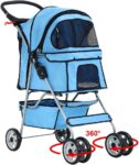 4 Wheels Pet Stroller Cat Dog Cage Stroller Travel Folding Carrier