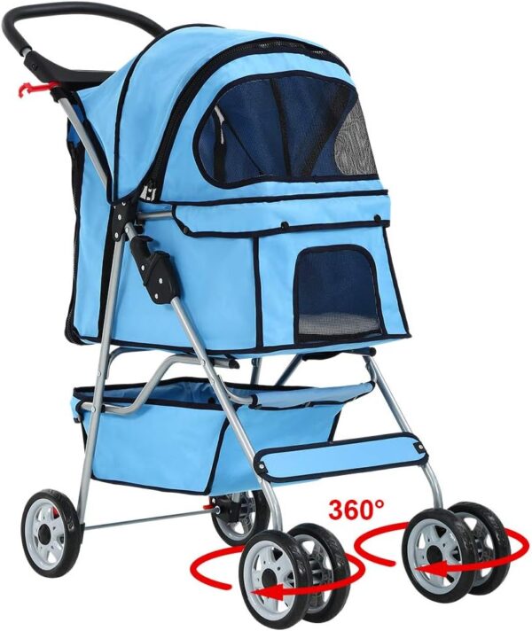 4 Wheels Pet Stroller Cat Dog Cage Stroller Travel Folding Carrier