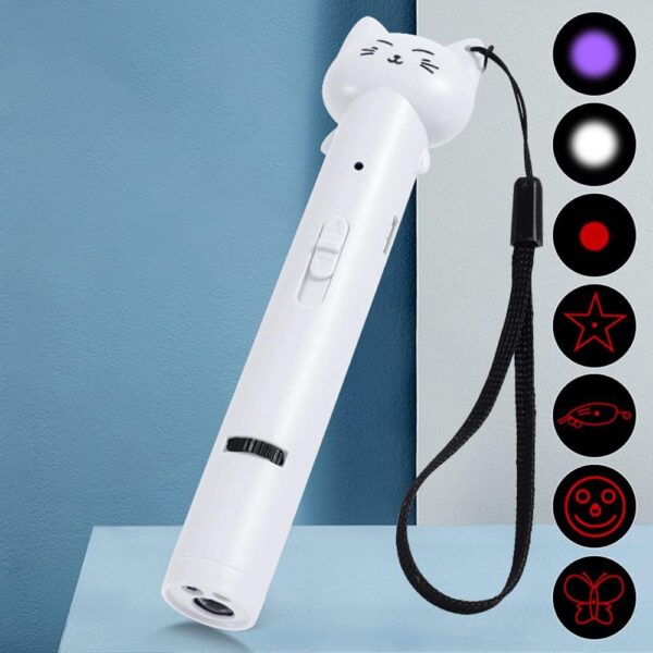 Laser Pointer Interative Cat Toy for Cats to Chase, Rechargeable Red Laser Light Pointer Exercises Training Tool for Kittens Cats Dogs (White)