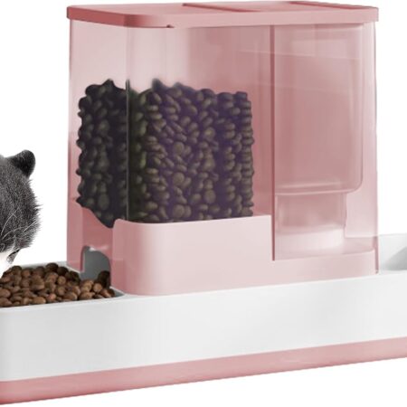 Automatic 2 in 1 Gravity Cat & Dog Feeder and Waterer Set - Feeder Dish for Puppy, Kitten & Small Pets (Pink)