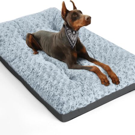 Deluxe Washable Dog Bed for Large Dogs Dog Crate Mat 36 Inch Comfy Fluffy Kennel Pad Anti-Slip for Dogs Up to 70 lbs, 36" x 23", Grey