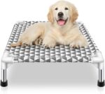 Elted Outdoor Dog Bed, Cooling Pet Cot, Small Dog Bed, Indoor/Outdoor, Easy to Assemble, Grey, Triangle Pattern, Cotton, Medium, 21x21x5 inches