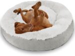 Dog Donut Round Calming Bed, Fluffy Dog Bed for Medium Large Dogs, Cooling Warming Soft Dog Cushion Bed, Double Sided Available Dog Bed with Warm & Cool Sides(30"x30"x9", Grey)