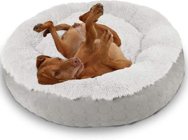 Dog Donut Round Calming Bed, Fluffy Dog Bed for Medium Large Dogs, Cooling Warming Soft Dog Cushion Bed, Double Sided Available Dog Bed with Warm & Cool Sides(30"x30"x9", Grey)