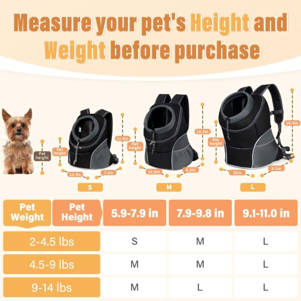 Dog Front Carrier Backpack, Adjustable Breathable Pet Carrier for Small Dogs, Ventilated Puppy Back Pack with Safety Belt, Lightweight Doggy Backpack for Hiking Outdoor (Black, M: 4.5-9 lbs)