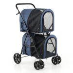 Dog & Cat Stroller with Detachable Carrier, Double Pet Carrier for Small Medium Dogs & Cats - Jogger/Travel/Camping, 4-in-1 Folding Trolley for Multi-Pet Home, Navy