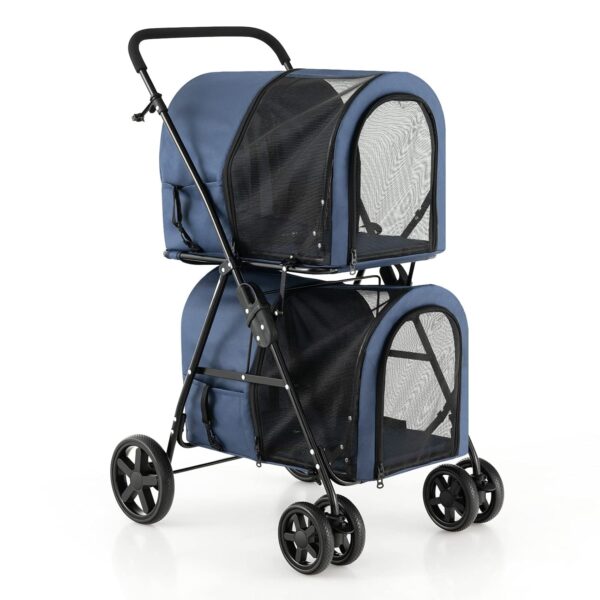 Dog & Cat Stroller with Detachable Carrier, Double Pet Carrier for Small Medium Dogs & Cats - Jogger/Travel/Camping, 4-in-1 Folding Trolley for Multi-Pet Home, Navy