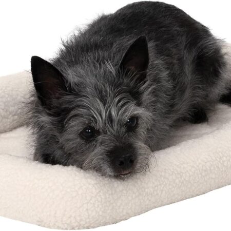Dog Bed for Extra Small Dogs & Indoor Cats, 100% Washable, Sized to Fit Crates - Sherpa Fleece Bolster Crate Pad - Cream, Extra Small