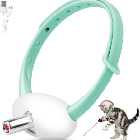 Automatic Laser Collar Cat Toy - Upgraded Cat Toys, Flashing and Lasting Modes, 8-12″ Bend Collar & 41°Adjust Angle Free Hands.   Charge 1H and Works 12H