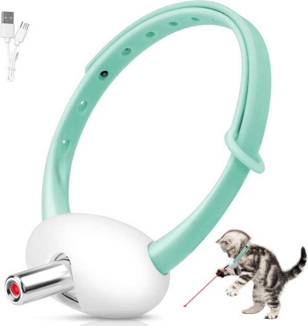 Automatic Laser Collar Cat Toy - Upgraded Cat Toys, Flashing and Lasting Modes, 8-12″ Bend Collar & 41°Adjust Angle Free Hands.   Charge 1H and Works 12H