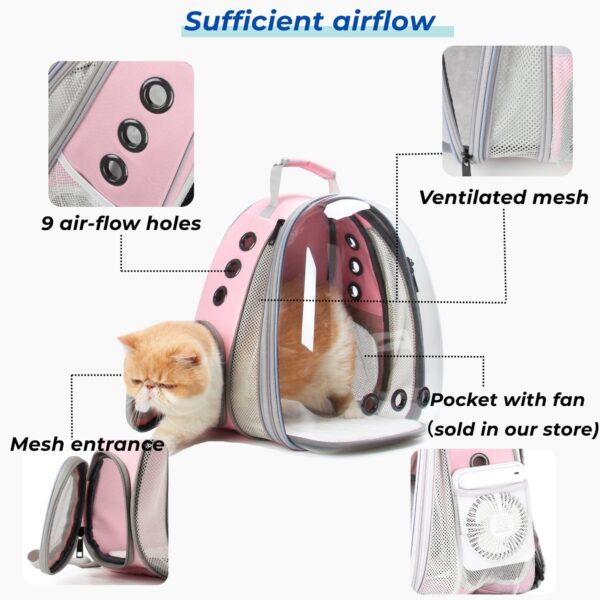 Cat Carrier Backpack, Bubble Expandable Backpack Carrier, Pets and Small Dogs,Airline-roved, Designed for Travel, Hiking, Walking & Outdoor Use (Front Expandable-Pink)