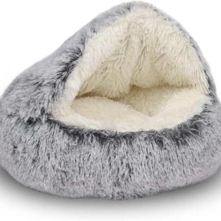 Calming Donut Pet Bed for Cats or Small Dogs, Anti-Slip & Water-Resistant Bottom, Super Soft Durable Fabric Pet Supplies, Machine Washable Machine Round cat dogbed (Small, Grey)