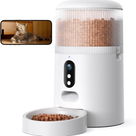 Automatic Cat Feeder with Camera,  HD Video with Night Vision, 5G  Cat Feeder Automatic with  Control, 2- Audio, Low Food Sensor, Motion Alerts for Cats and Dogs
