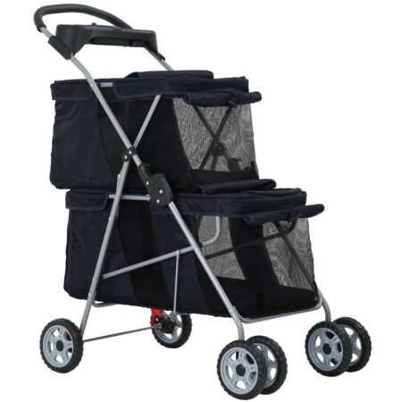 Dog Stroller Cat Pet Carriers for Small Medium Dogs Cats Travel Camping 4 Wheels Lightweight Folding Crate Stroller with Soft Pad (Black)