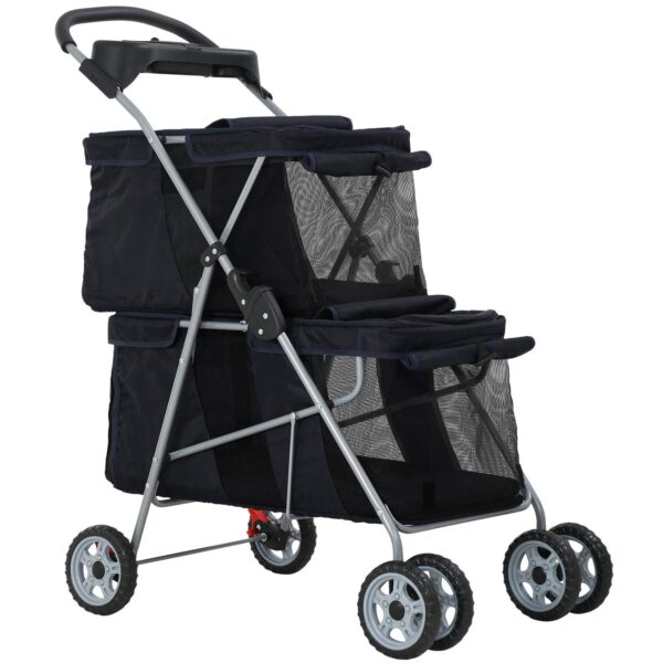 Dog Stroller Cat Pet Carriers for Small Medium Dogs Cats Travel Camping 4 Wheels Lightweight Folding Crate Stroller with Soft Pad (Black)