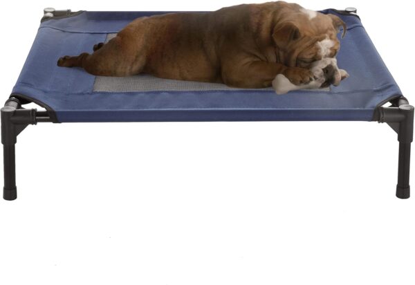 Dog Bed - 30x24-Inch Portable Pet Bed with Non-Slip Feet - Indoor/Outdoor Dog Cot or Puppy Bed for Pets up to 50lbs by (Blue)