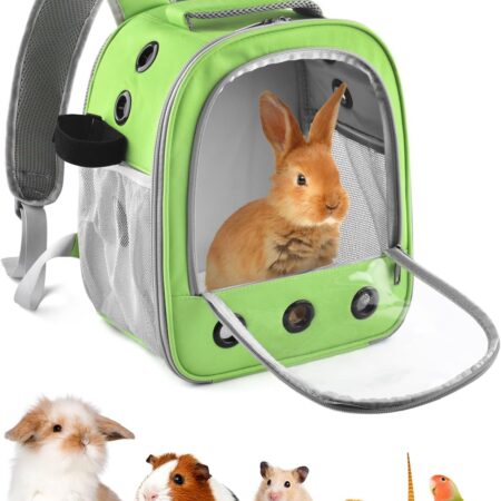 Guinea Pig Carrier Backpack, Portable Rabbit Travel Carring Bag for Pet Bunny Sugar Chinchilla Gerbil Bearded Dragon Hamster Parrot Outgoing Pouch Case with Water Bottle Holder & Detachable Pad