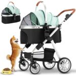 Pet Stroller, Dog Stroller for Medium Small Dog with Storage Basket Foldable Lightweight Dog Carrier Trolley.Basket can be Used Alone.（Green）