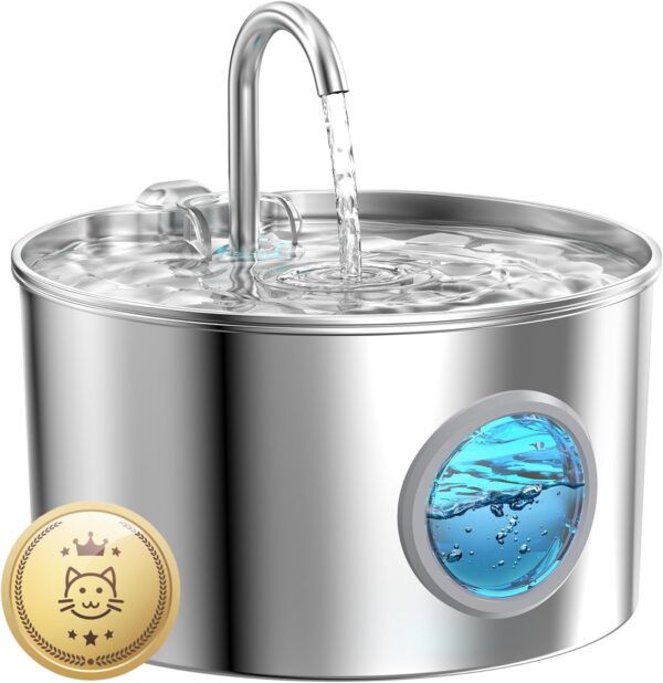 Cat Water Fountain Stainless Steel: 74oz/2.2L Cat Fountain for Drinking - Pet Water Fountain for Cats Inside - Quiet Cat Water Bowl Dispenser - Cat Drinking Fountains - for Cats&Pets& Small Animals