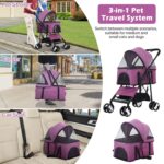 Dog Strollers Pet Cat Stroller 3-in-1 Detachable Doggy Stroller 4 Wheel Dog Travel Cart for Small Medium Dogs Folding Cat Walker Wagons for Dogs Trolley for Doggie Rabbit Puppy Strollers, Purple