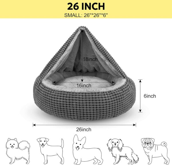 Dog Bed with Attached Blanket for Small Dogs or Cats, Soft Plush Cozy Donut  Hooded Pet Beds Washable. Round Puppy Bed Orthopedic, Calming Cat Cave Bed. Anti-Slip Bottom 26inch