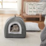 Cat Cave Beds for Indoor Cats-2-In-1 Cat Hole Bed,Soft and Warm Cat Tent Bed,Cat Teepee,Anti Slip Bottom Cat House,Folding Cat House Tent with Removable Washable Cushioned Pillow（Medium,Grey）
