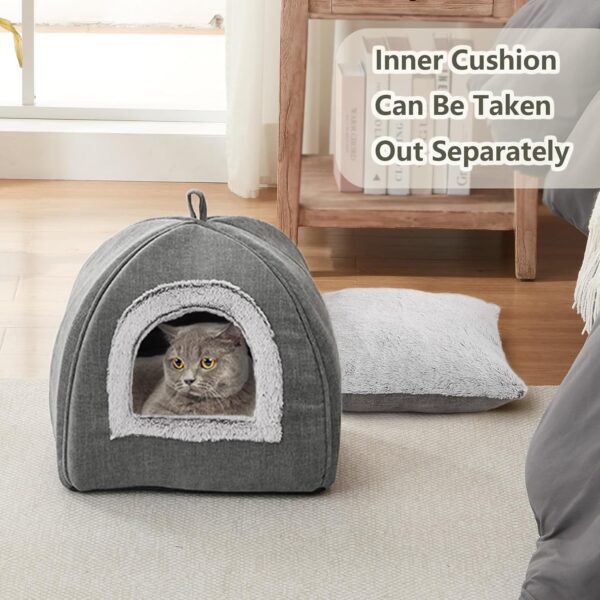 Cat Cave Beds for Indoor Cats-2-In-1 Cat Hole Bed,Soft and Warm Cat Tent Bed,Cat Teepee,Anti Slip Bottom Cat House,Folding Cat House Tent with Removable Washable Cushioned Pillow（Medium,Grey）