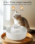 Ceramic Cat Water Fountain, 2.1L/71oz Ceramic Water Fountain for Cats and Dogs, Ultra-Quiet Pump Pet Fountain with Replacement Filter and Foam (White)