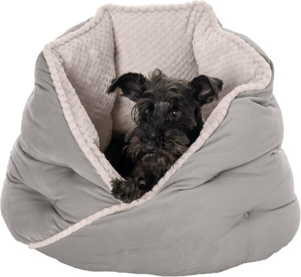 24" Round Pet Bed for Indoor Cats & Medium/Small Dogs, 100% Washable, For Pets Up to 35 lbs - Minky Plush & Velvet Hug Bed - Silver Gray, 24-inch