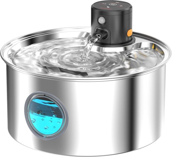 Cat Water Fountain Wireless Cordless: Cat Fountain Battery Operated - Stainless Steel Pet Water Fountain Rechargeable - 108oz/3.2L Automatic Cat Fountains for Drinking with Motion Sensor - Cats & Dogs