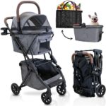 Luxury Pet Stroller & Personal Folding Shopping Cart on Premium Wheels – Lightweight Aluminum Frame – Removable Bassinet, Shopping Bag- Small to Medium Dogs & Cats ( Pet Bassinet)